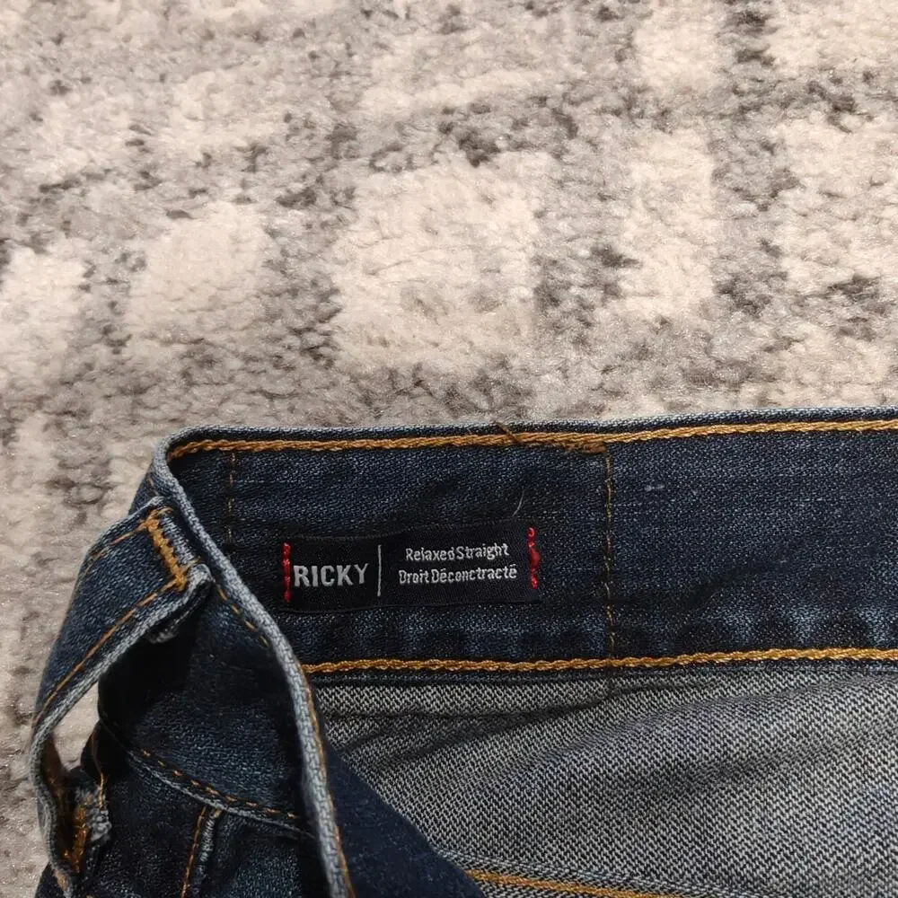 True Religion Ricky Relaxed Straight Jeans Men's 38 Flap Pocket Distressed Blue